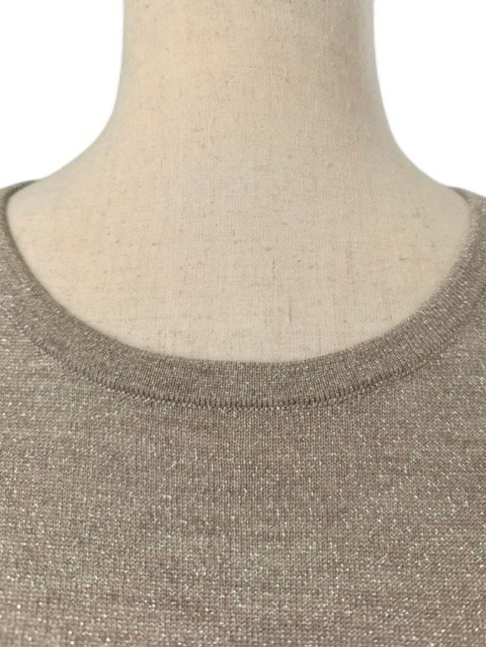 RSVP by Talbots Women Top Metallic Beige Merino Wool Bell Sleeves Petite Med EUC - Picture 4 of 16